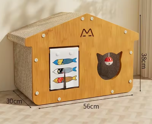 Pet supplies: interactive cat house with scratching post, comfy cat bed, and play zones