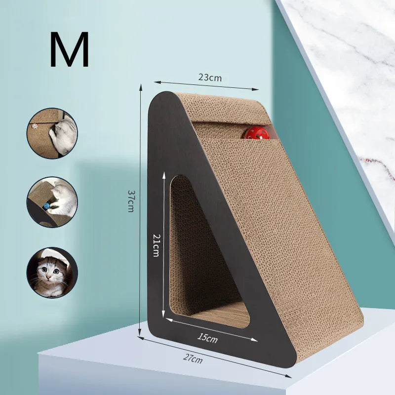 Gray modern cat scratch board featuring a tilting design for play, protecting furniture. Enhances cat toy collection.