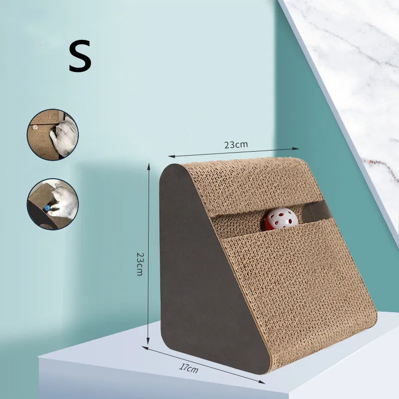 Tilting modern cat scratch board for active felines. A sleek, interactive pet accessory & furniture protector.