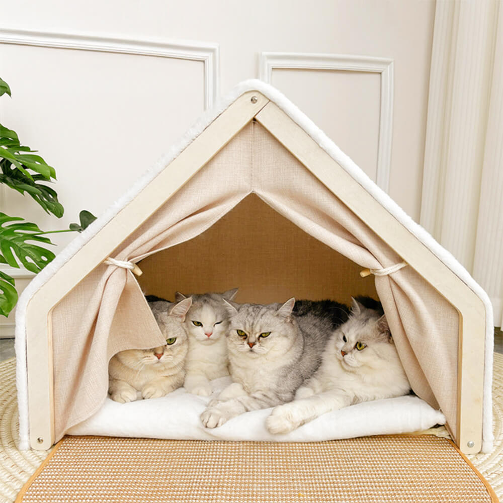 Luxury cat cave with a durable sisal scratch roof, ideal for playful felines