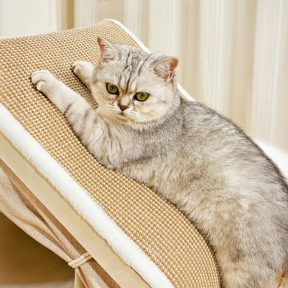 Sisal scratcher roof on a soft cat tent, designed for feline comfort and play
