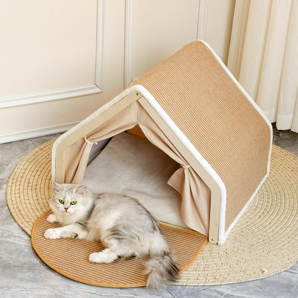 Functional cat furniture: an all-in-one tent with scratch pad and bed