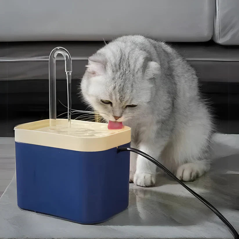 Modern cat water fountain with LED indicator, 2L capacity, promoting pet hydration.
