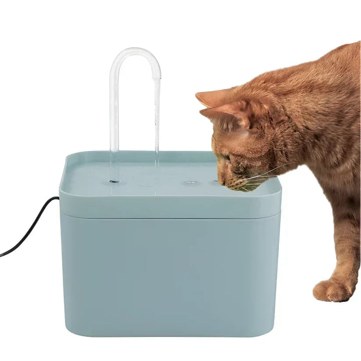Filtered water fountain for cats, showing its sleek design and built-in LED indicator light.