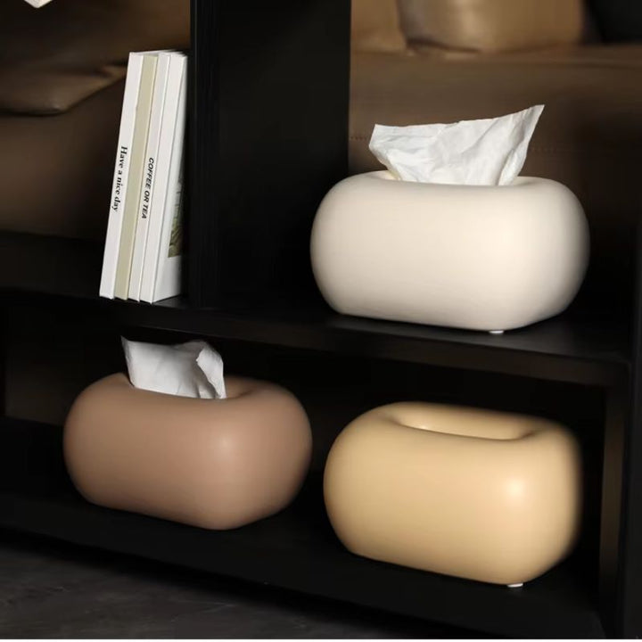 Elegant white ceramic tissue box cover, minimalist decor for modern bathroom & office.