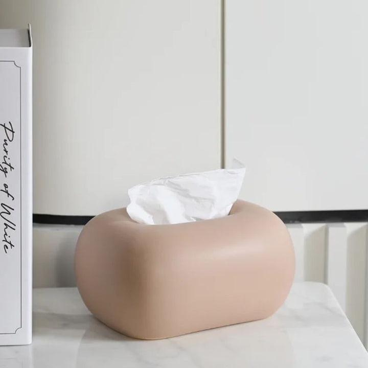 Stylish brown ceramic tissue box cover, decorative storage for modern living room.