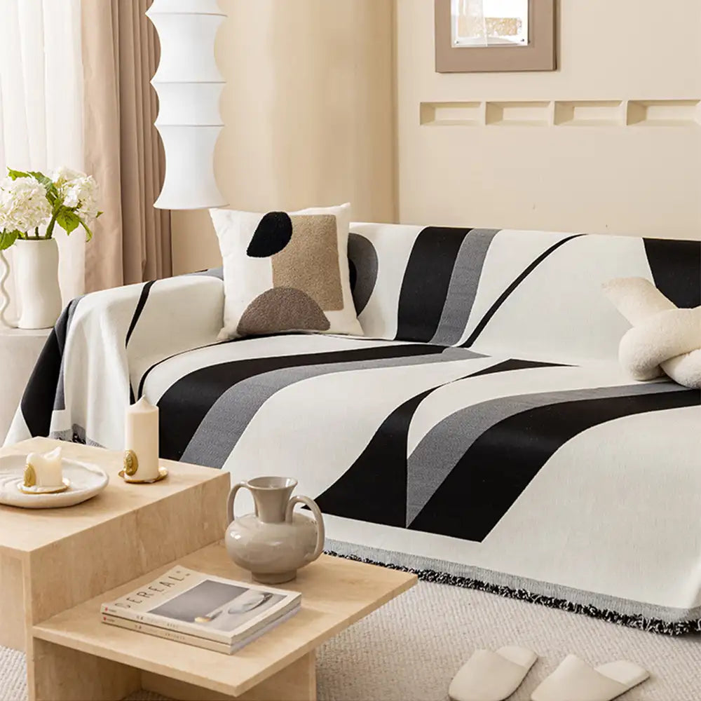 Universal fit chenille sofa slipcover, soft texture and sophisticated fringe, enhances any living room