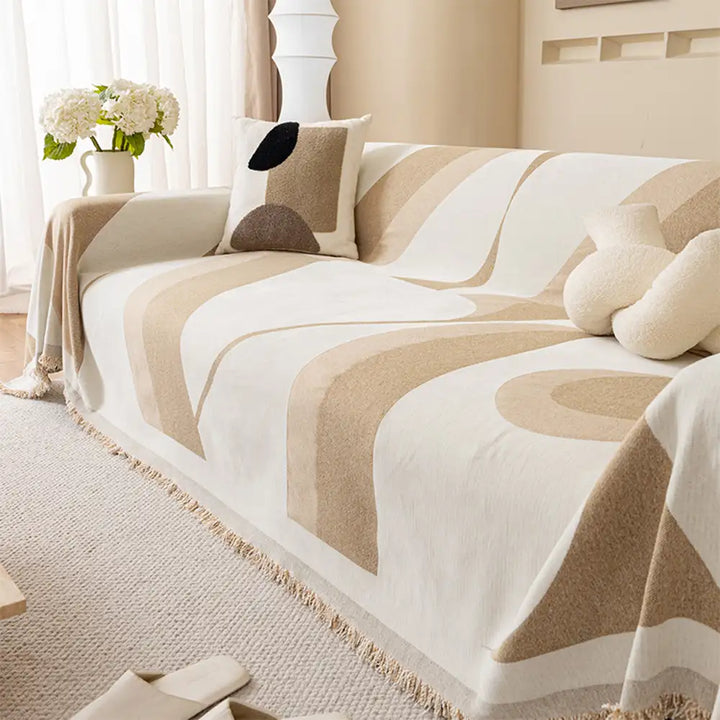 Elegant chenille sofa protector with fringe detail, all-season, machine washable, for living room