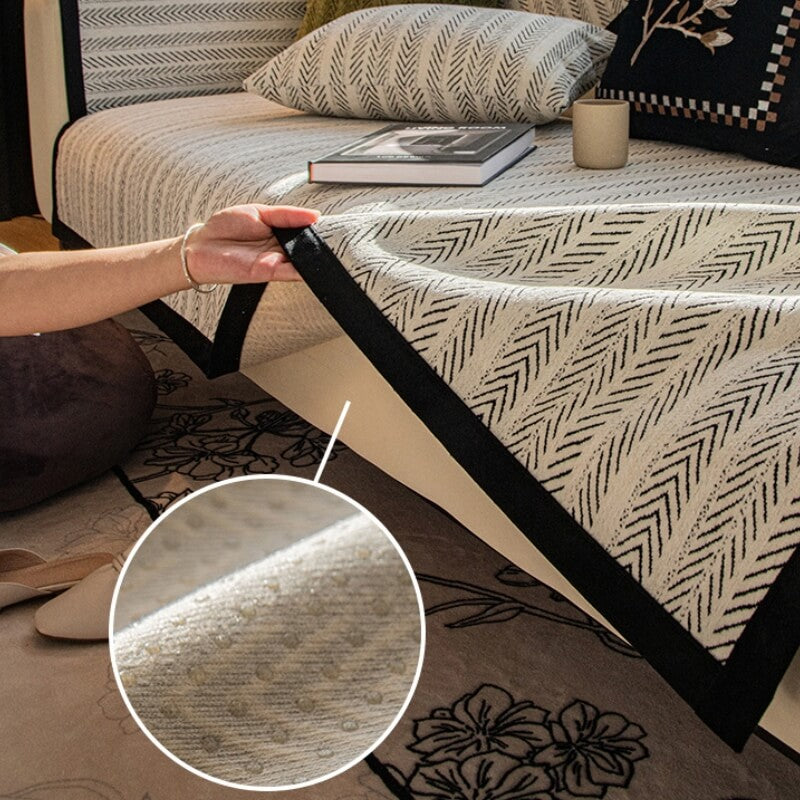 Stylish chenille sectional cover in a living room setting, ensuring complete furniture protection.