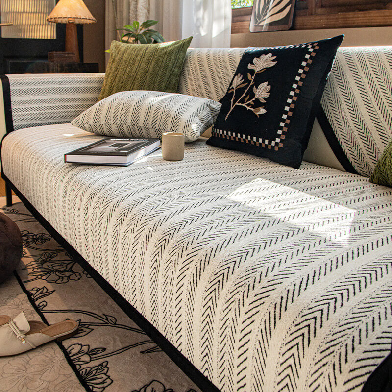 Heavy-duty chenille couch cover, perfect for homes with pets, shown preventing wear and tear.