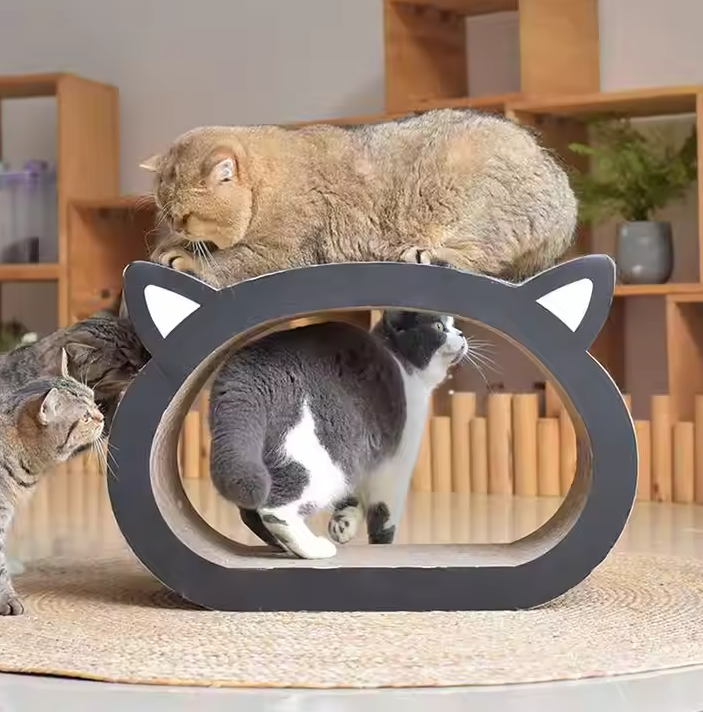 Stylish cat scratch pad lounger made from corrugated cardboard for comfortable cat napping