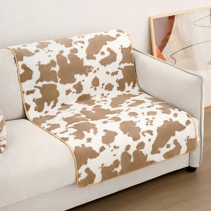 Modern cow print pet throw blanket, cozy furniture protector for dogs and cats, washable home decor