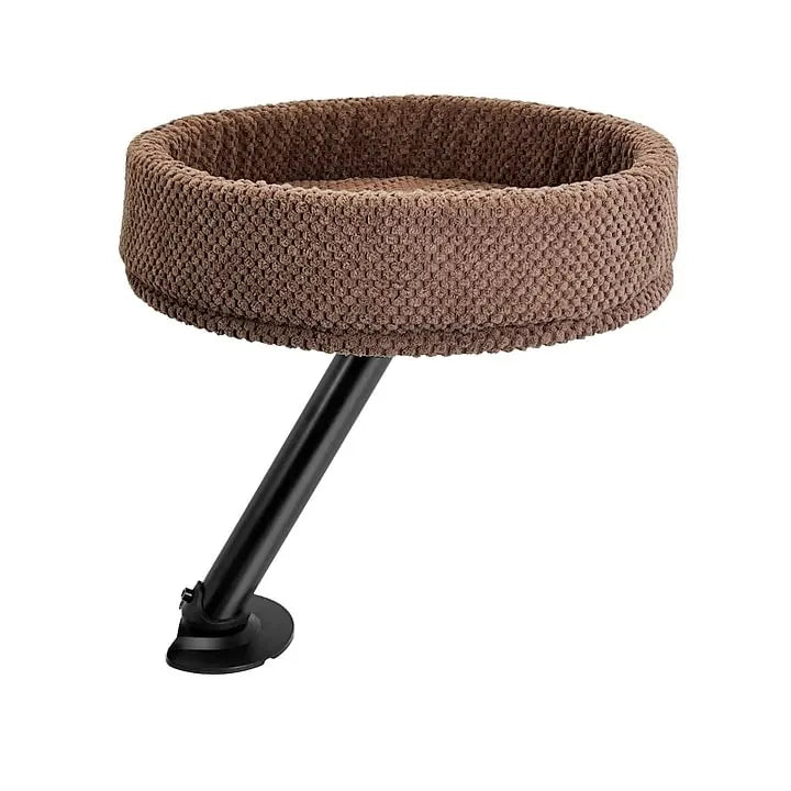 Portable desk-mounted cat bed, simple to attach and detach, perfect for flexible pet-friendly workspaces.