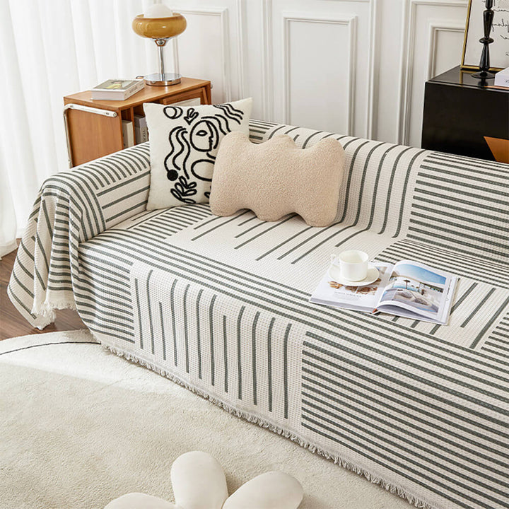 Modern geometric multi-color sofa cover for living room, cotton linen pet friendly