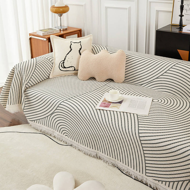 Close-up of geometric pattern multi-color couch cover, modern design for living room decor
