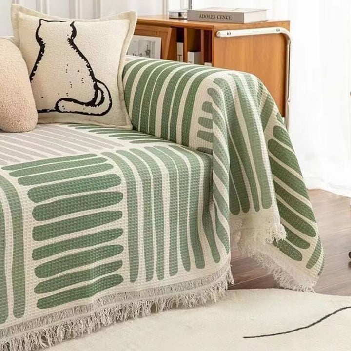 Modern multi-color geometric pattern sofa cover, ideal for refreshing living room aesthetics