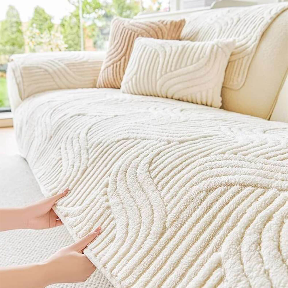 Plush non-slip sofa protector with modern geometric pattern, ideal for sectional couch