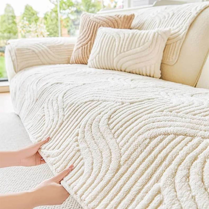 Plush non-slip sofa protector with modern geometric pattern, ideal for sectional couch