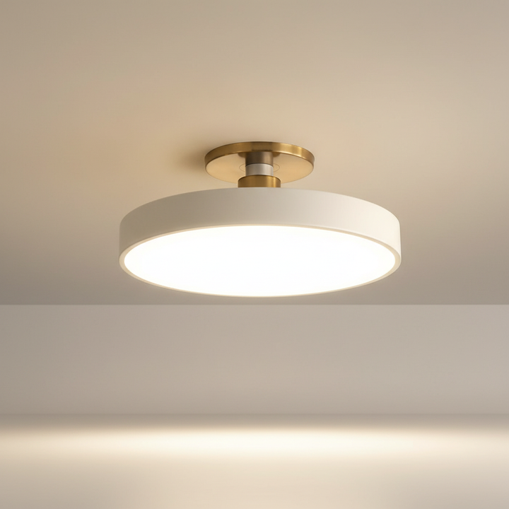 Unisex semi-recessed LED ceiling light (Helligon) provides soft, glare-free ambient lighting for any room.