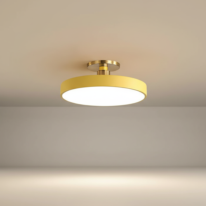 Helligon LED ceiling light for soft, glare-free ambient illumination; a modern semi-recessed fixture for bedroom.