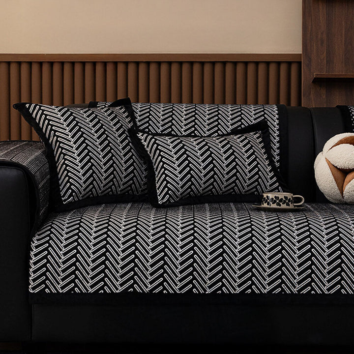 Stylish home decor modern sofa protector, herringbone chenille, designed for comfort and spills