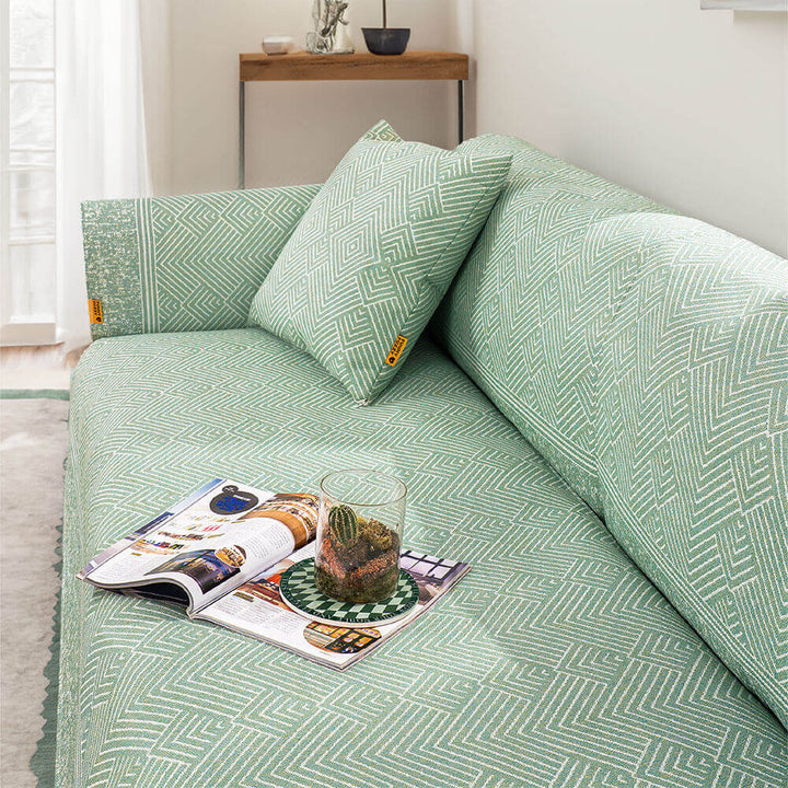 Ice silk cooling couch cover draped over large L-shaped sectional, comfort and style.