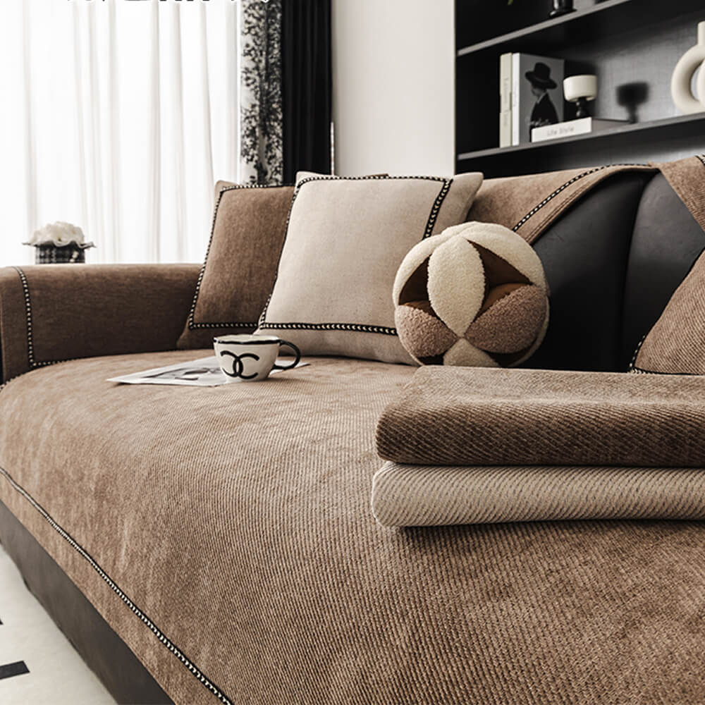 Versatile modern jacquard chenille slipcover for a two-seater sofa, offering pet-friendly and easy-care home decor