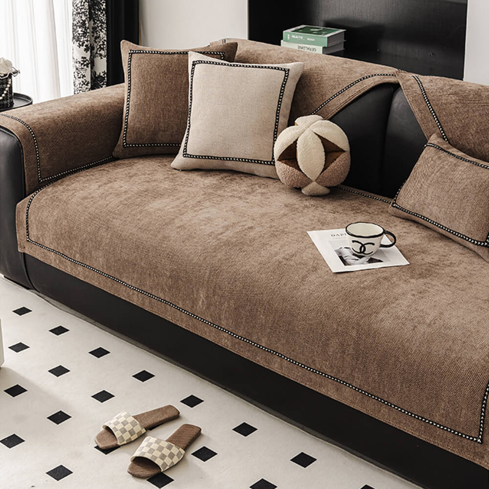 Stylish sectional couch cover made from non-slip jacquard chenille, perfect for high-traffic areas and pet homes