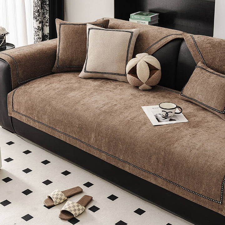 Stylish sectional couch cover made from non-slip jacquard chenille, perfect for high-traffic areas and pet homes