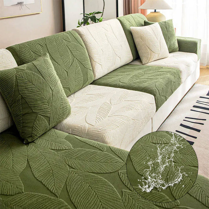 Modern jacquard leaf pattern sofa cover, water-repellent & scratch-resistant, perfect for pet-friendly homes