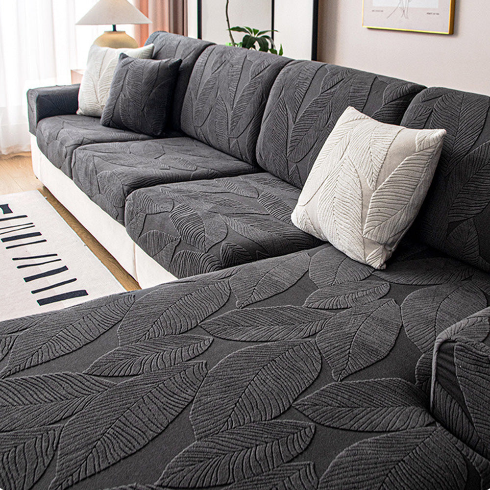 Contemporary design leaf jacquard sofa cover, water-repellent and anti-scratch for modern homes