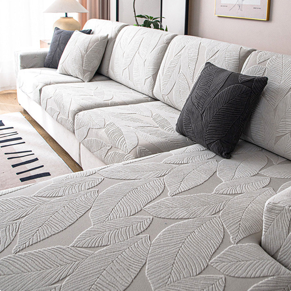 Durable anti-scratch and water-repellent couch cover, modern leaf jacquard, a home essential