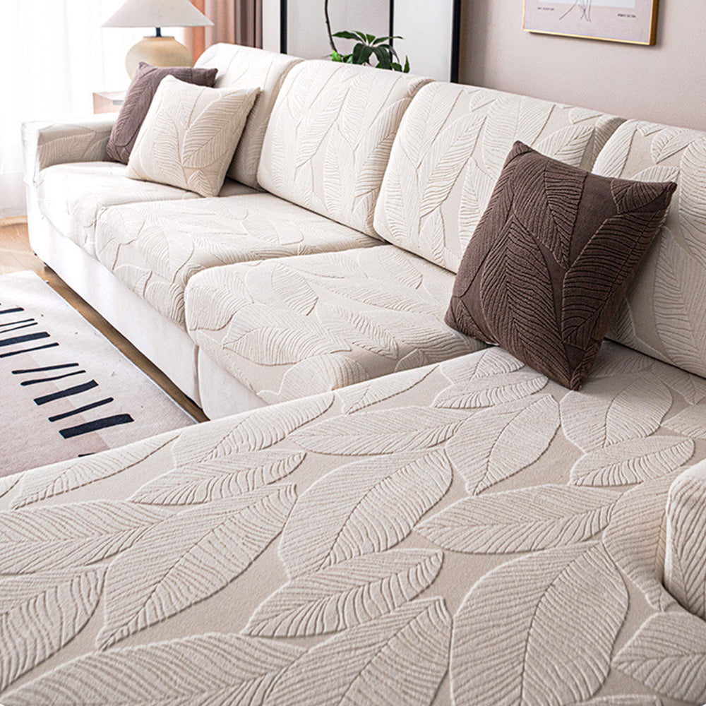 Furniture protector sofa cover, elegant leaf jacquard, stretch fit, water-repellent & anti-scratch