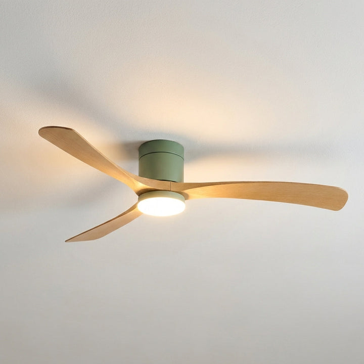 Elegant modern ceiling fan with integrated LED light, remote, ideal for stylish home lighting.