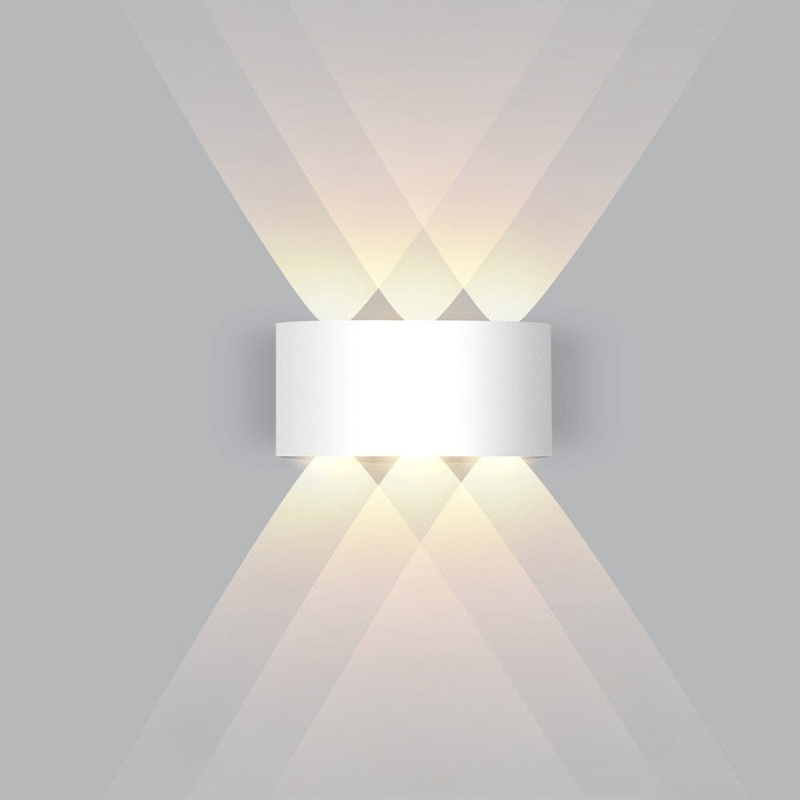 Contemporary LED wall-mounted lamp, provides bright, energy-saving outdoor lighting.