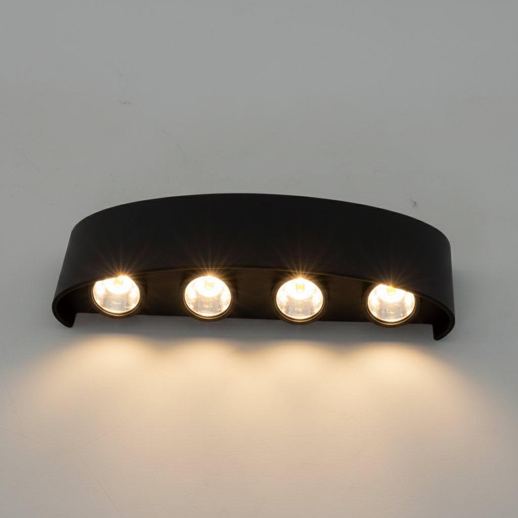 Sleek LED outdoor light fixture, modern design for home exterior, garden, and balcony lighting.