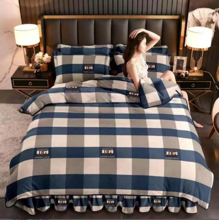 Plush milk velvet bed sheet set, soft and cozy bedding with skirt detail, perfect for winter comfort