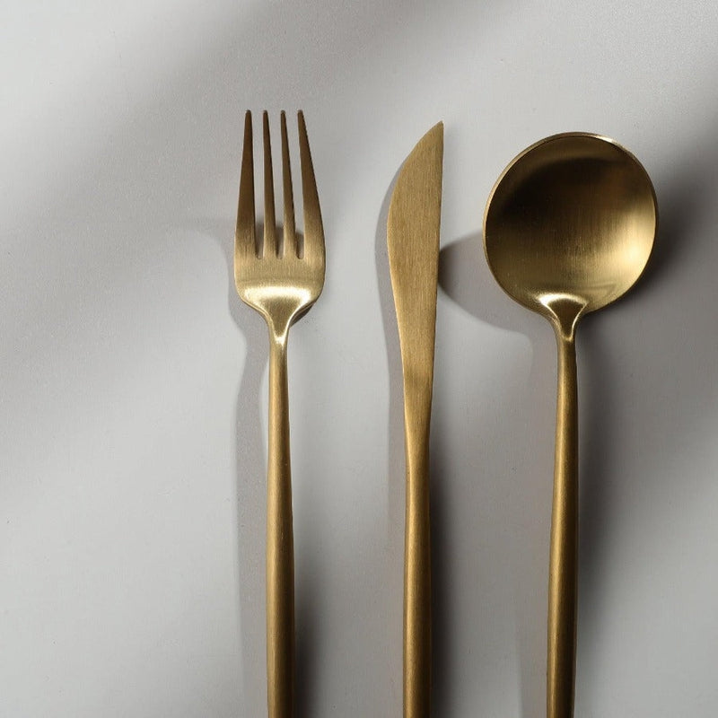 Contemporary matte finish cutlery for stylish home decor. Elegant dining flatware.