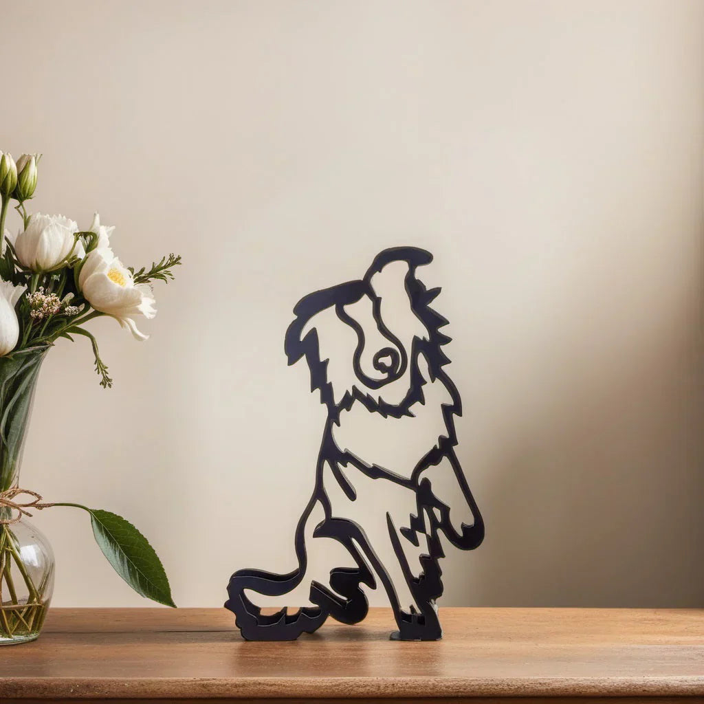 Modern minimalist pet dog sculpture, white ceramic, abstract design for home decor