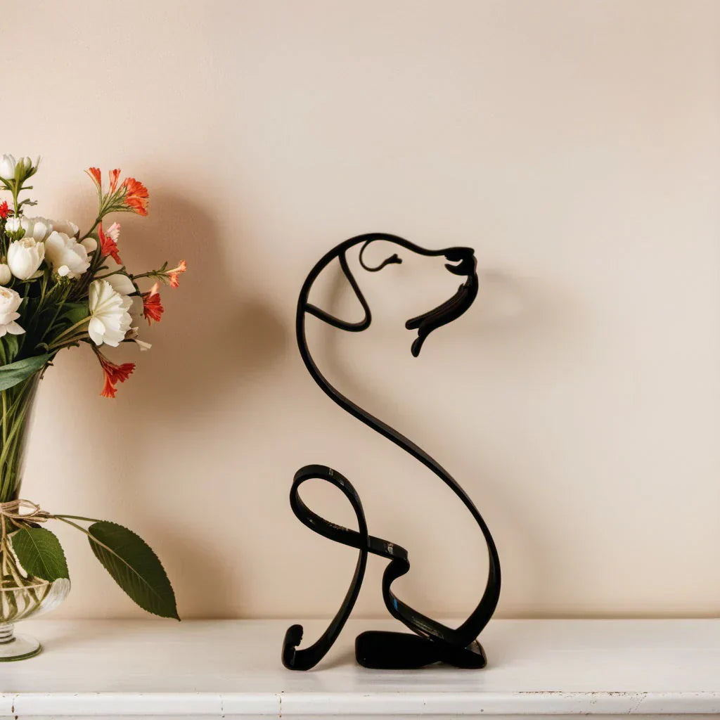 Modern minimalist pet dog sculpture, neutral tone, subtle animal home decor