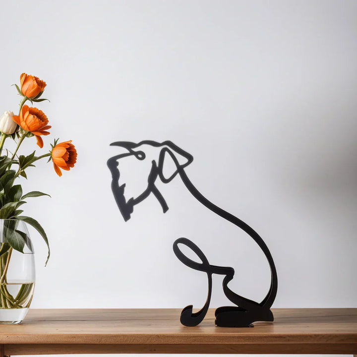 Sleek black cat decorative sculpture, abstract design, modern animal art for office