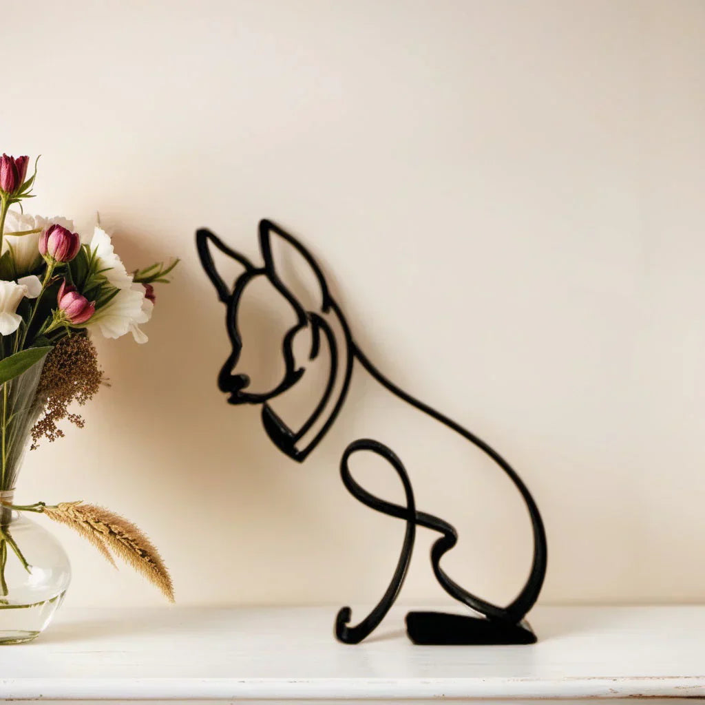 Geometric cat decor, black, minimalist animal sculpture for living room