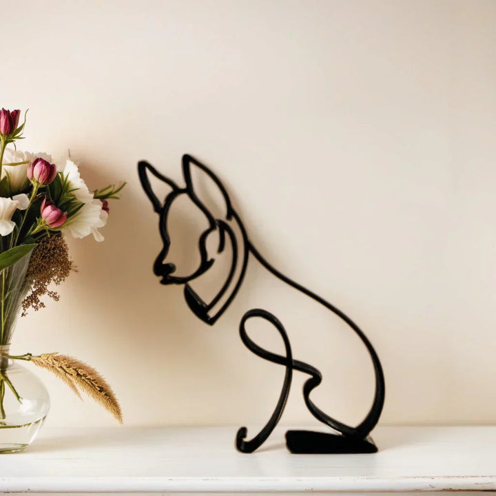Geometric cat decor, black, minimalist animal sculpture for living room