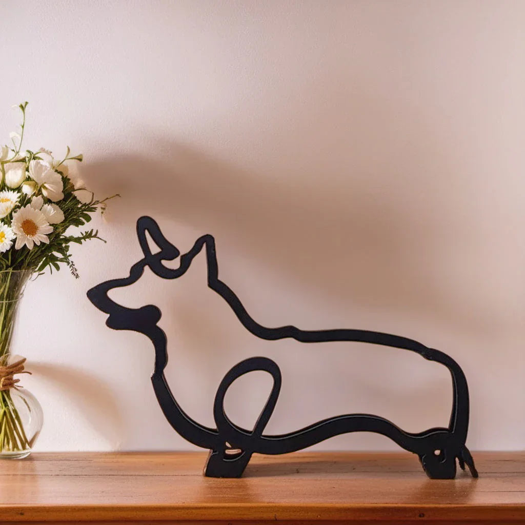 Abstract dog breed sculpture, modern white finish, contemporary pet decor