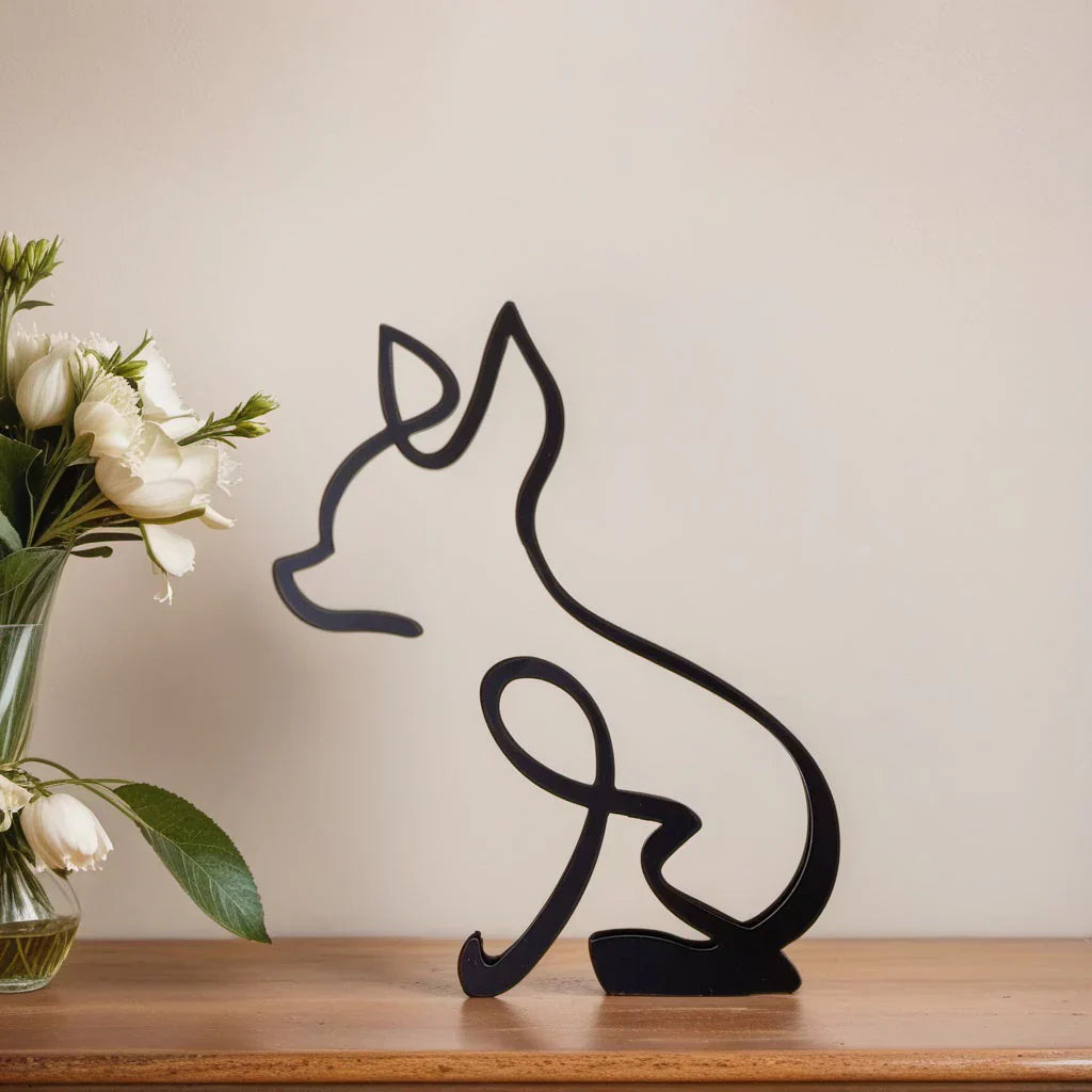 White modern dog sculpture, clean lines, minimalist home decor accent piece