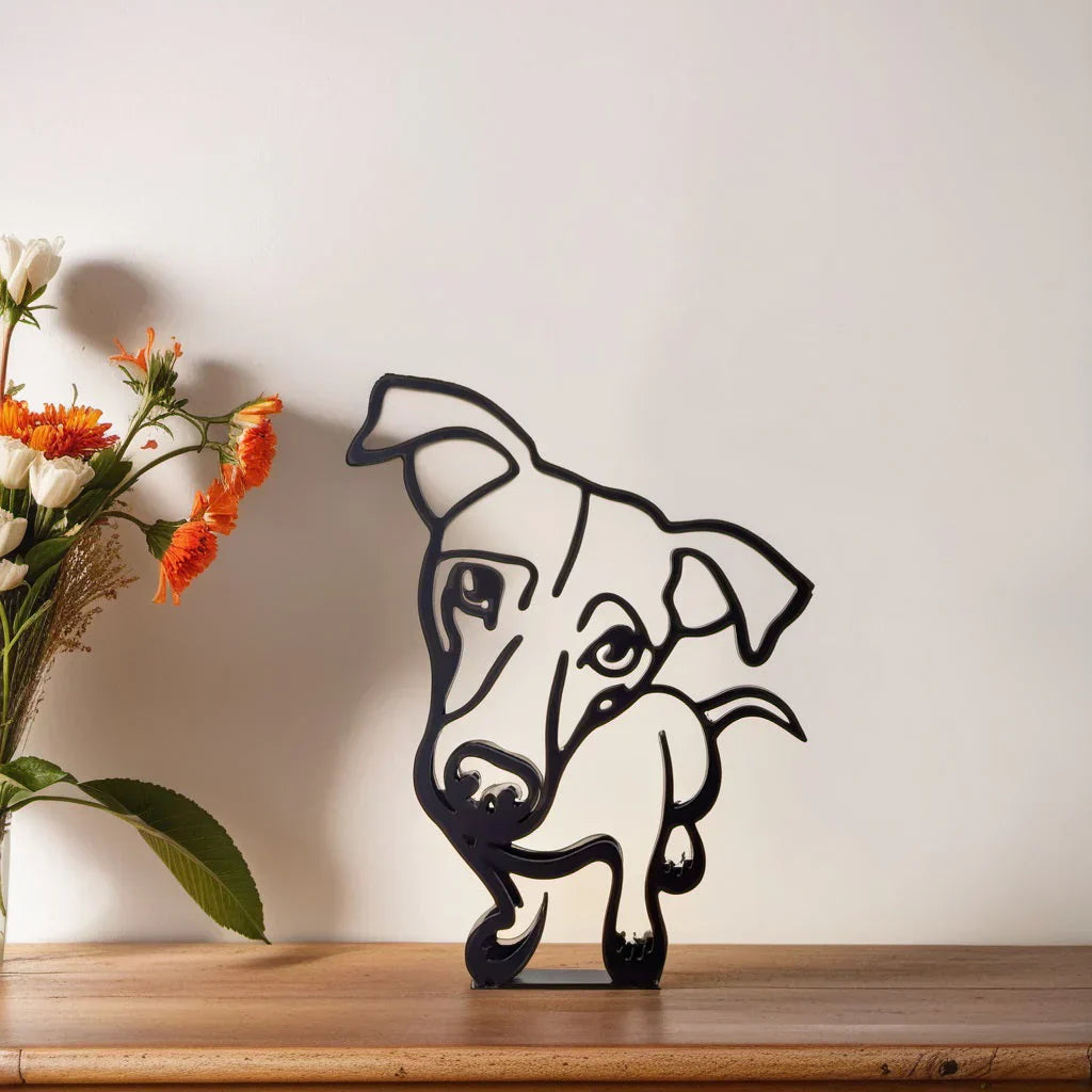 Abstract pet dog figurine, white, modern minimalist design for living room decor