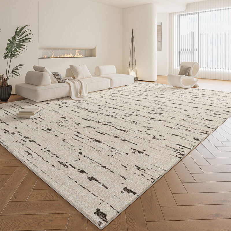 Modern plush faux cashmere area rug in living room, soft & pet friendly home decor