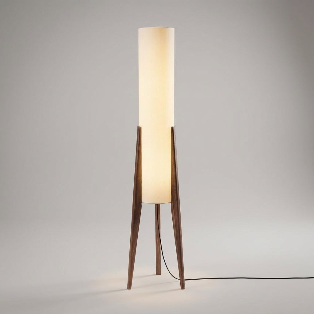 Sleek modern floor lamp, Havenara, providing soft ambient LED lighting for a minimalist living room.