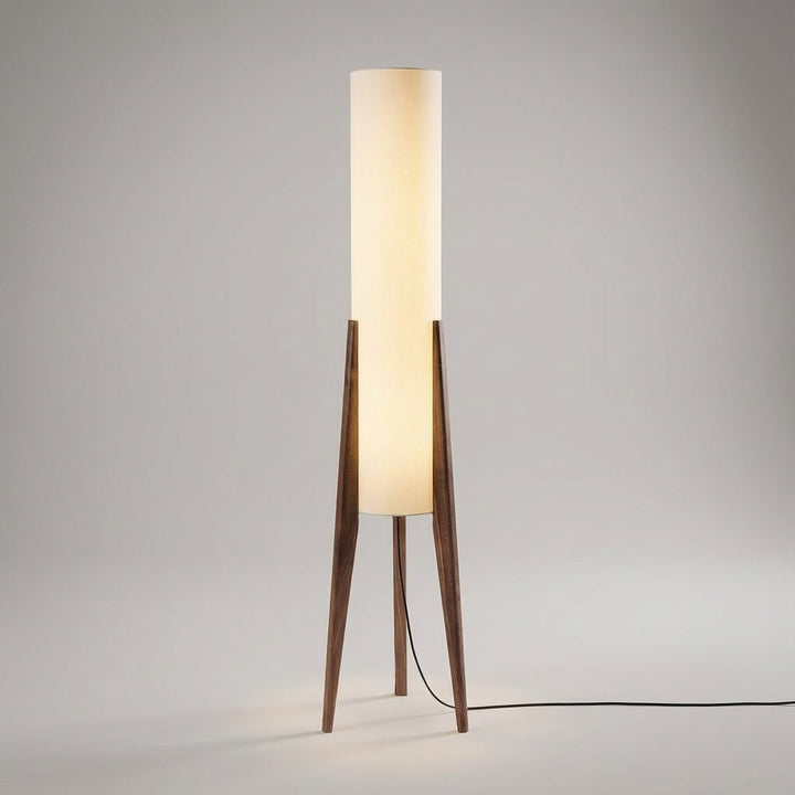 Sleek modern floor lamp, Havenara, providing soft ambient LED lighting for a minimalist living room.