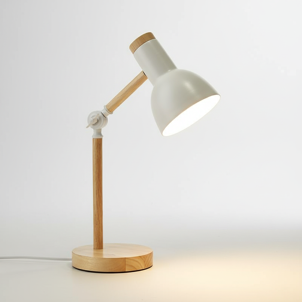 Lumibrook Scandinavian wood & metal desk lamp. Adjustable modern lighting, great for home office or study.